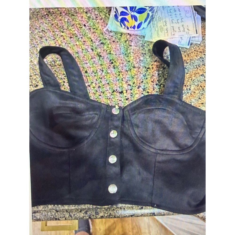Altar'd State Black Faux Suede Bustier Crop Top Snap Front Corset Size S BT2821